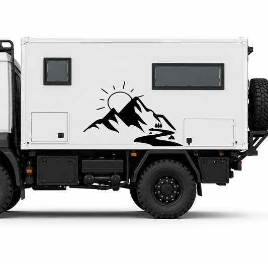 Berge mit Fluss Aufkleber für Wohnmobil, Camper & Offroad – Wetterfester Vanlife Sticker aus ORACAL® Folie