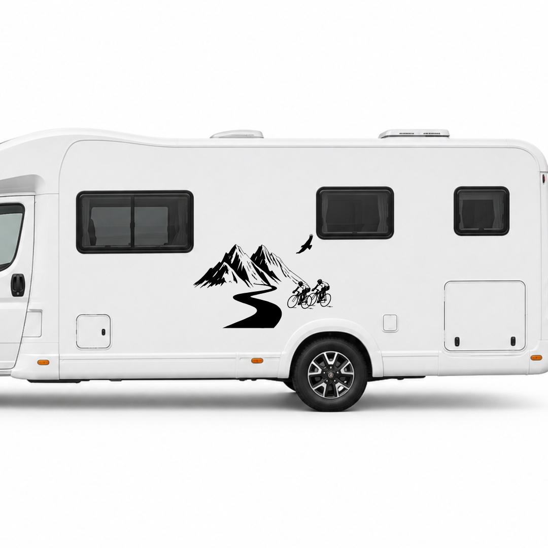 Fahrrad & Berge Aufkleber für Wohnmobil und Camper | Radsport-Fahrzeugaufkleber