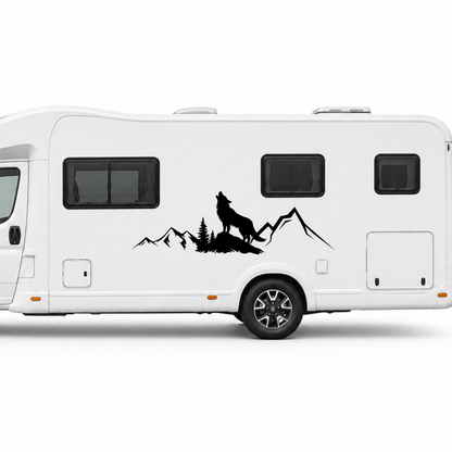 Wolf & Berge Aufkleber für Wohnmobil, Wohnwagen und Camper