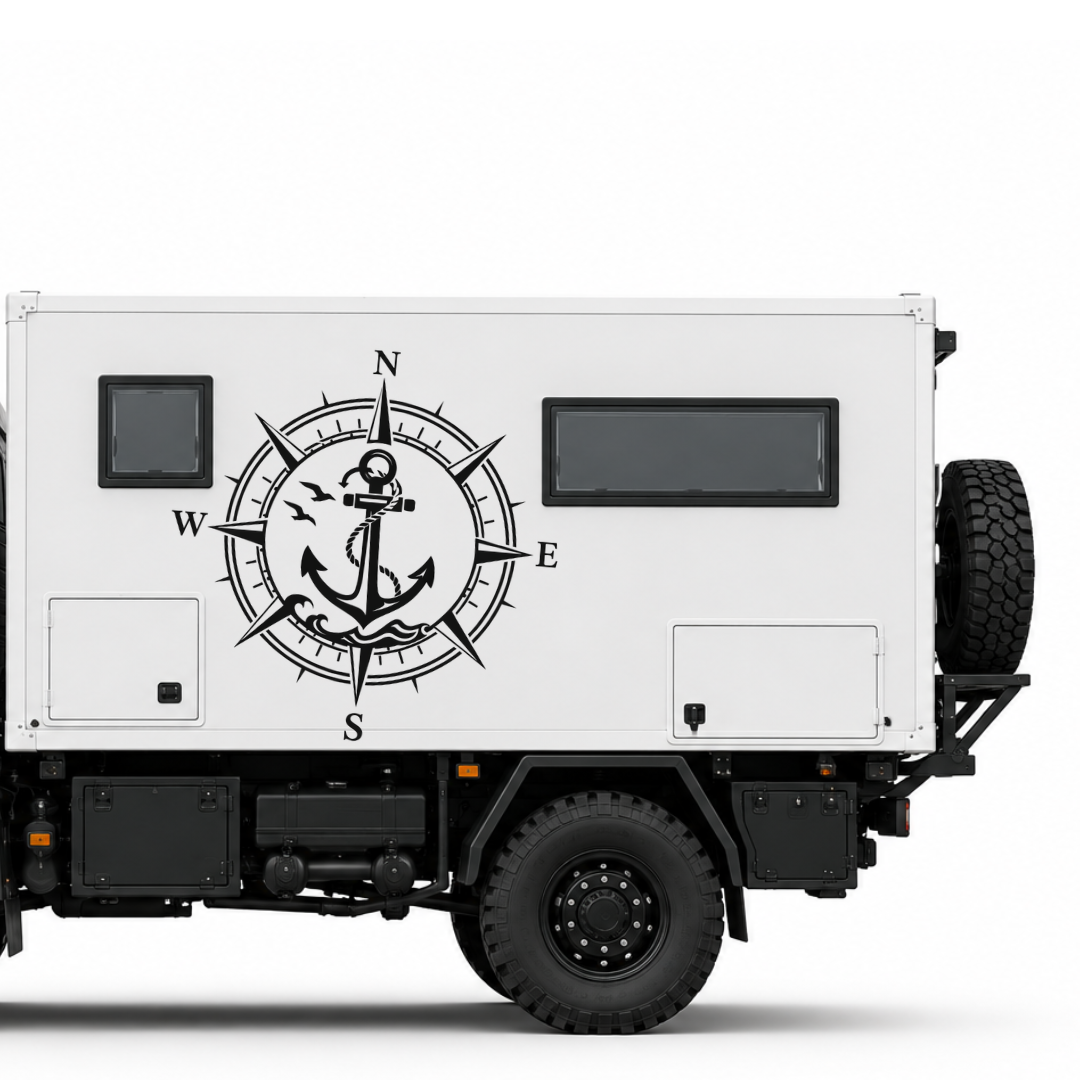 Kompass Anker Aufkleber mit Möwen & Wellen