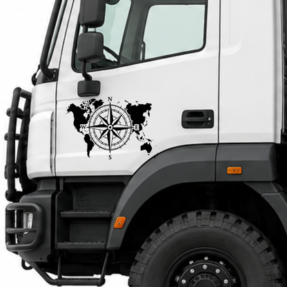 Große Kompassrose mit Weltkarte für Wohnmobil, Wohnwagen & Camper