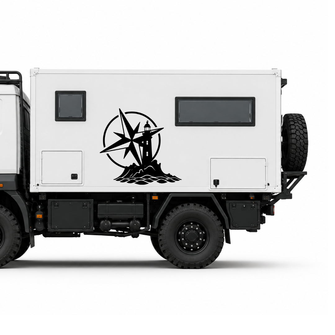Leuchtturm & Kompass Aufkleber für Wohnmobil, Wohnwagen und Camper | Maritimer Fahrzeugaufkleber