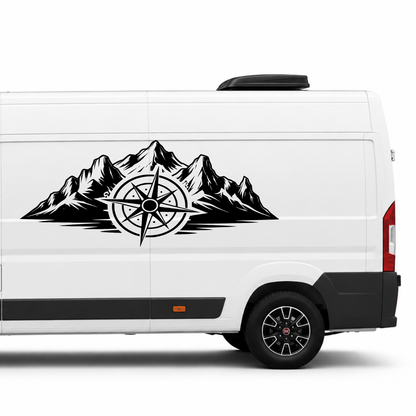Berge mit Kompass Aufkleber für Wohnmobil, Camper & Offroad – Wetterfester Vanlife Sticker aus ORACAL® Folie