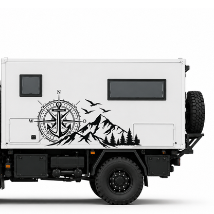 Camper Aufkleber Kompass Anker Berge & Wald