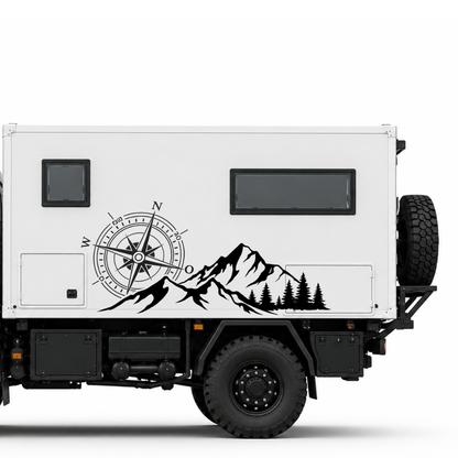 Camper Aufkleber Kompass Berge & Wald