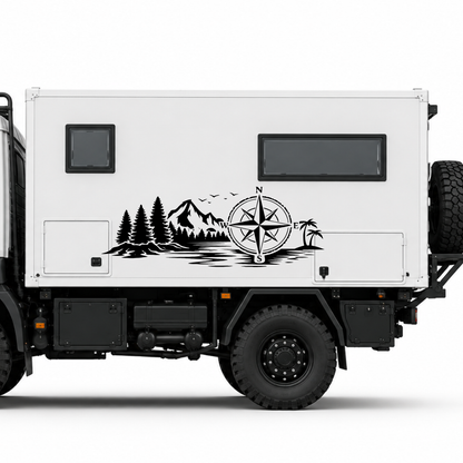 Wald & Palmen mit Kompass Aufkleber für Wohnmobil, Camper & Van – Wetterfester Vanlife Sticker aus ORACAL® Folie
