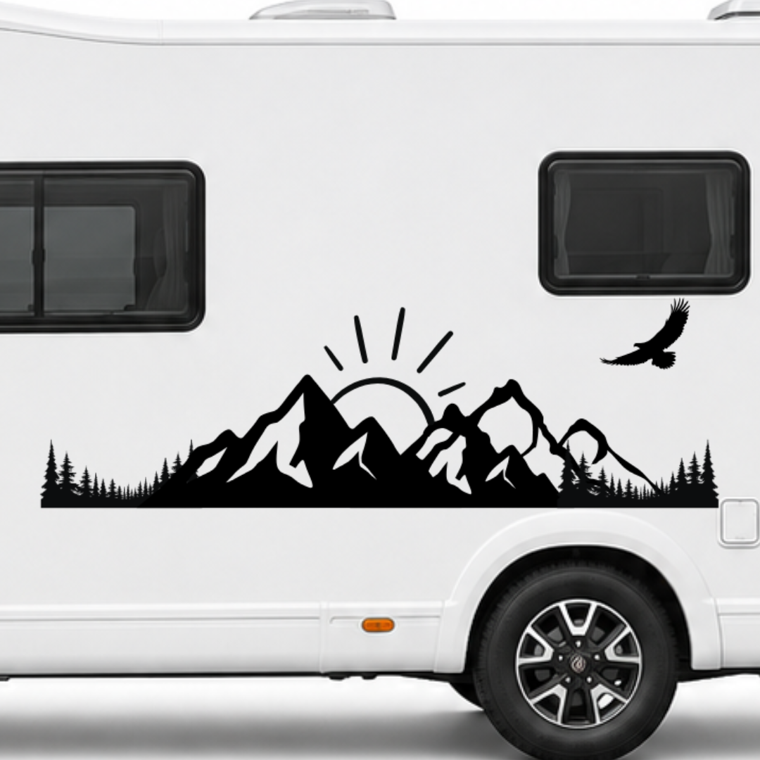 Berge, Wald & Adler Aufkleber für Wohnmobil, Wohnwagen und Camper