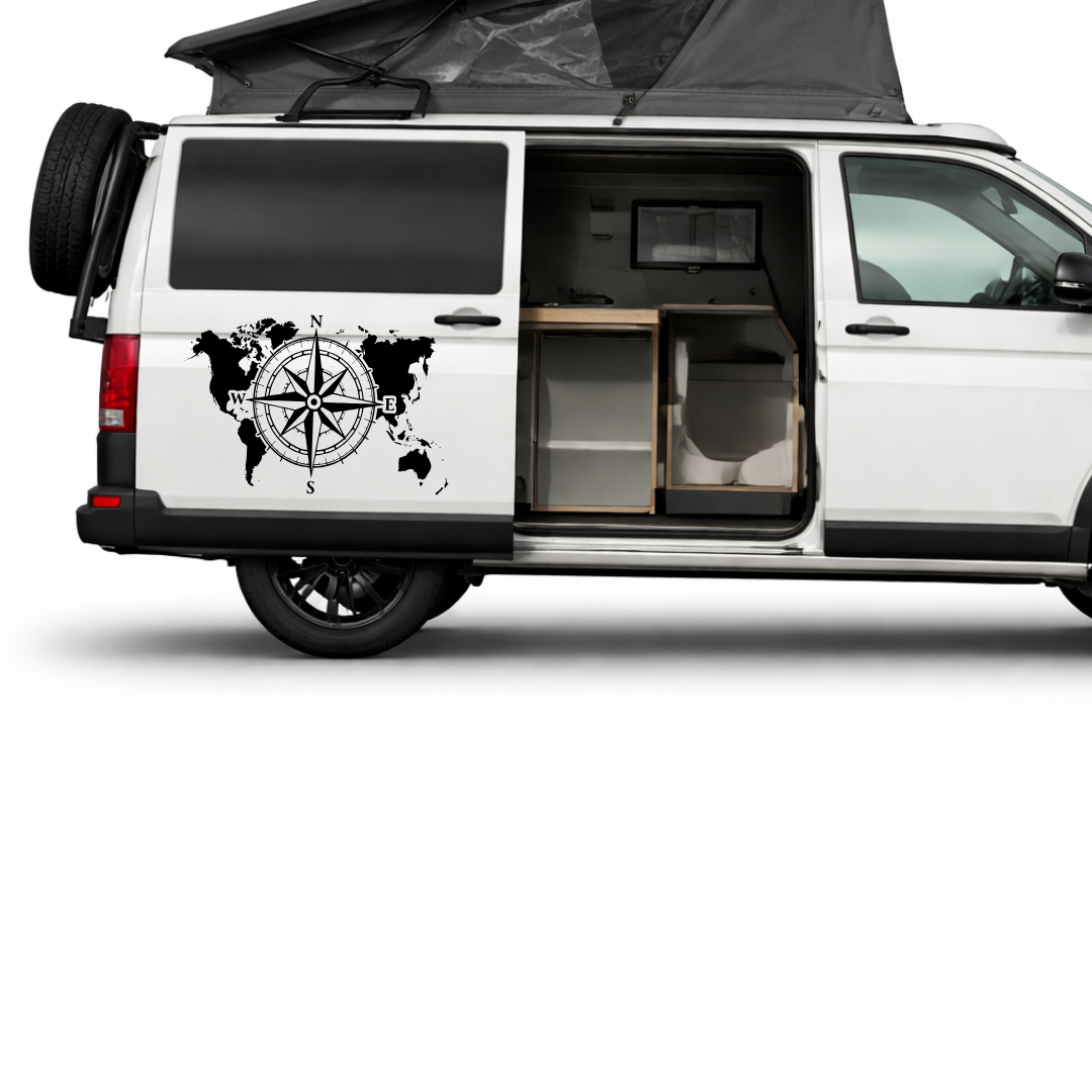 Große Kompassrose mit Weltkarte für Wohnmobil, Wohnwagen & Camper