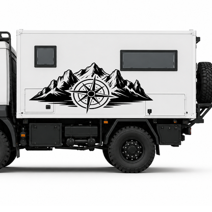 Berge mit Kompass Aufkleber für Wohnmobil, Camper & Offroad – Wetterfester Vanlife Sticker aus ORACAL® Folie