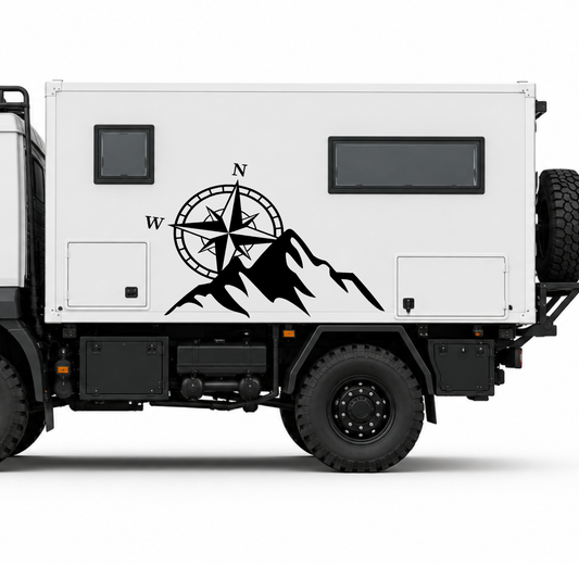 Kompass Berge Wohnwagen Aufkleber | Camping Aufkleber für Wohnmobil & Caravan | ORACAL® Premiumfolie