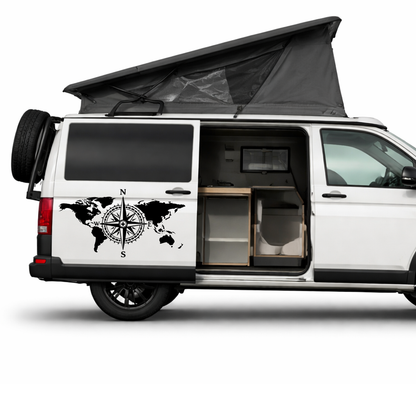 Weltkarte mit Kompass Aufkleber für Wohnmobil, Wohnwagen & Camper
