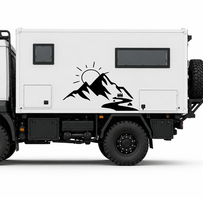 Berge mit Fluss Aufkleber für Wohnmobil, Camper & Offroad – Wetterfester Vanlife Sticker aus ORACAL® Folie