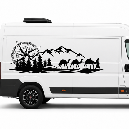 Karawane mit Bergen & Kompass Aufkleber für Wohnmobil, Camper & Offroad – Wetterfester Vanlife Sticker aus ORACAL® Folie