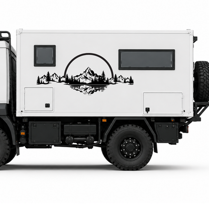 Camping Aufkleber Berge See Wald – Wohnmobil Aufkleber mit Spiegelung – Vanlife Sticker für Camper, Wohnwagen & Wohnmobil