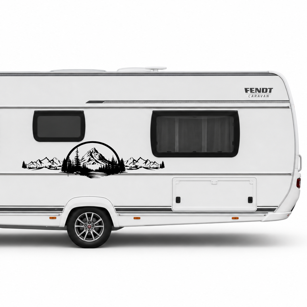 Camping Aufkleber Berge Wald See – Wohnmobil & Camper Van Sticker – Outdoor Natur Design für Wohnwagen, Bus & Kastenwagen