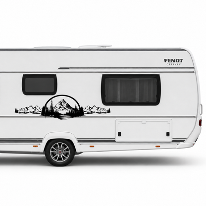 Camping Aufkleber Berge Wald See – Wohnmobil & Camper Van Sticker – Outdoor Natur Design für Wohnwagen, Bus & Kastenwagen