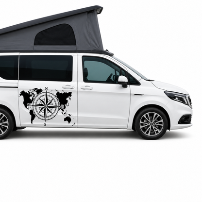 Große Kompassrose mit Weltkarte für Wohnmobil, Wohnwagen & Camper
