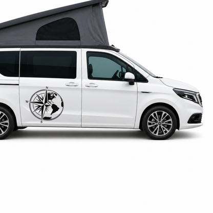 Kompass & Weltkugel – Camper Aufkleber