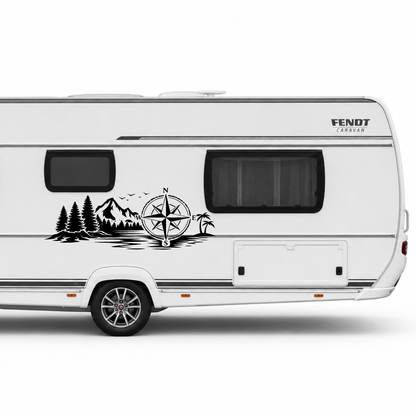 Wald & Palmen mit Kompass Aufkleber für Wohnmobil, Camper & Van – Wetterfester Vanlife Sticker aus ORACAL® Folie