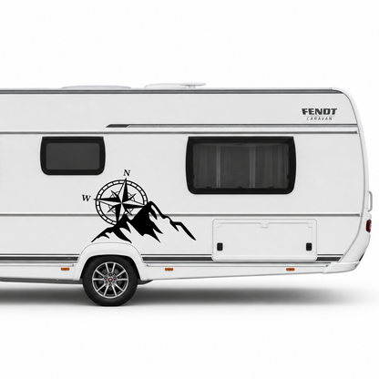 Kompass Berge Wohnwagen Aufkleber | Camping Aufkleber für Wohnmobil & Caravan | ORACAL® Premiumfolie
