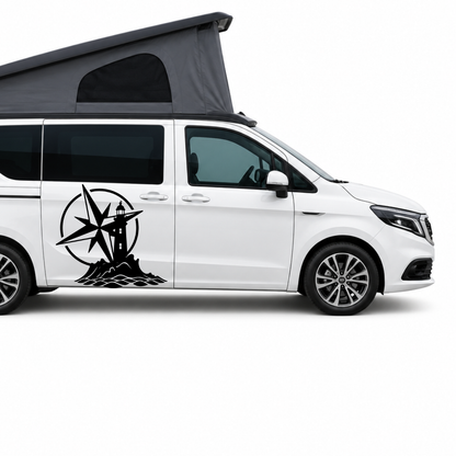 Leuchtturm & Kompass Aufkleber für Wohnmobil, Wohnwagen und Camper | Maritimer Fahrzeugaufkleber