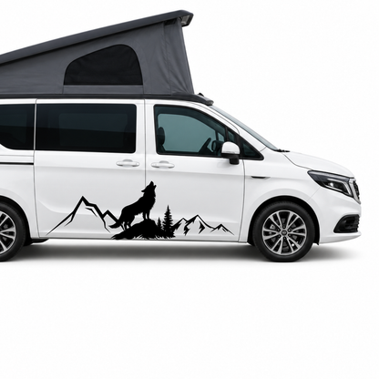 Wolf & Berge Aufkleber für Wohnmobil, Wohnwagen und Camper