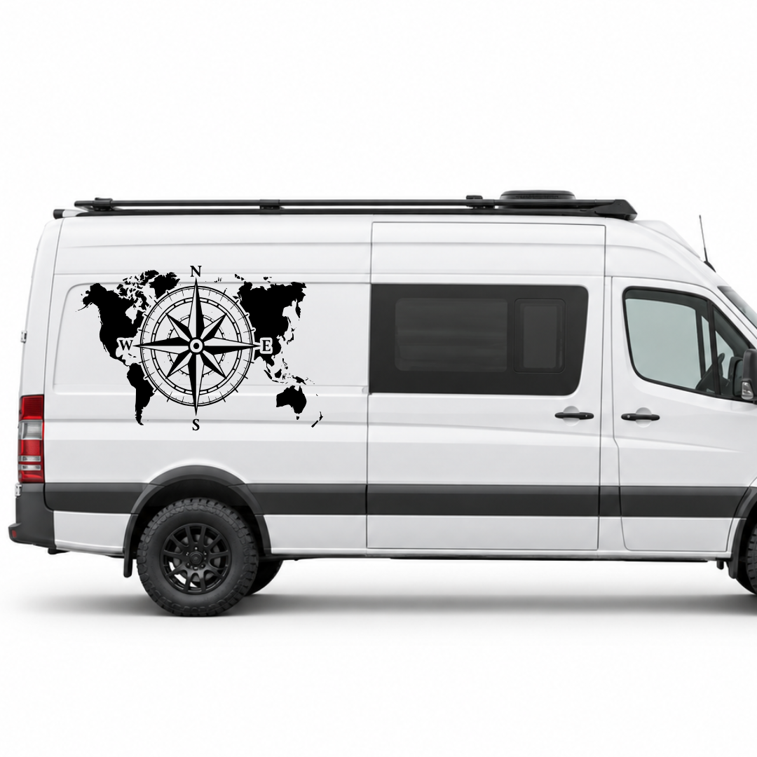 Große Kompassrose mit Weltkarte für Wohnmobil, Wohnwagen & Camper