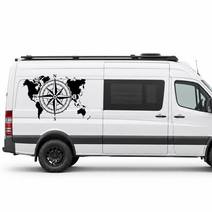 Große Kompassrose mit Weltkarte für Wohnmobil, Wohnwagen & Camper