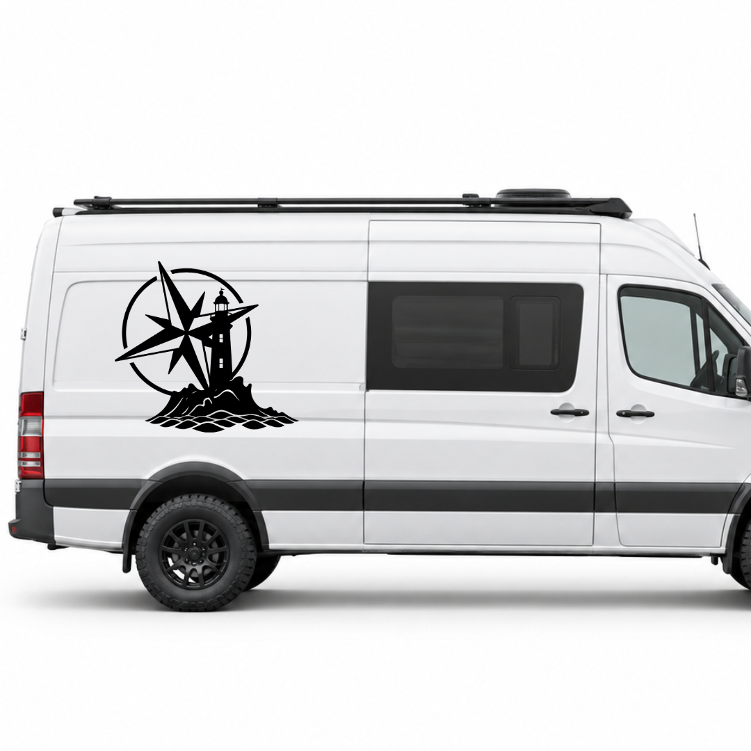 Leuchtturm & Kompass Aufkleber für Wohnmobil, Wohnwagen und Camper | Maritimer Fahrzeugaufkleber