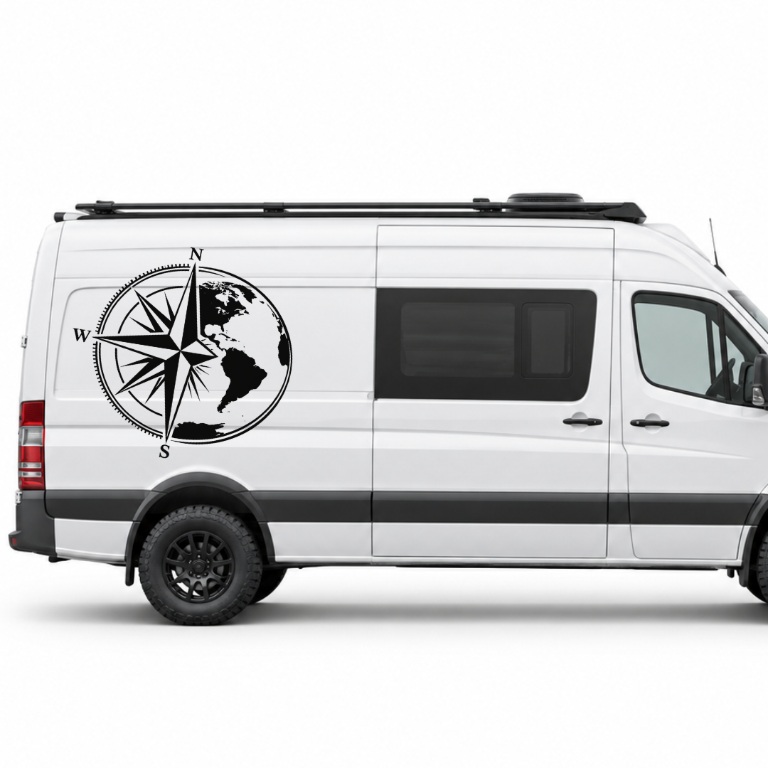 Kompass & Weltkugel – Camper Aufkleber