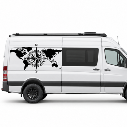Weltkarte mit Kompass Aufkleber für Wohnmobil, Wohnwagen & Camper