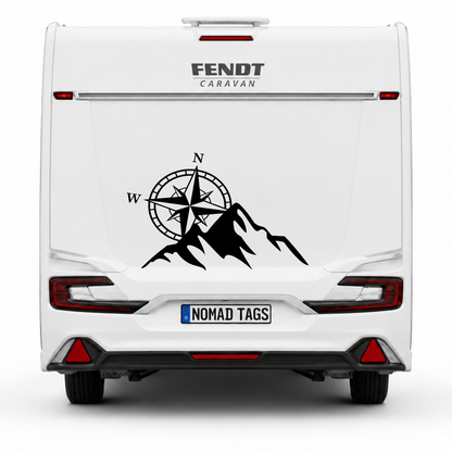 Kompass Berge Wohnwagen Aufkleber | Camping Aufkleber für Wohnmobil & Caravan | ORACAL® Premiumfolie