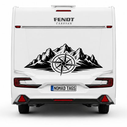 Berge mit Kompass Aufkleber für Wohnmobil, Camper & Offroad – Wetterfester Vanlife Sticker aus ORACAL® Folie