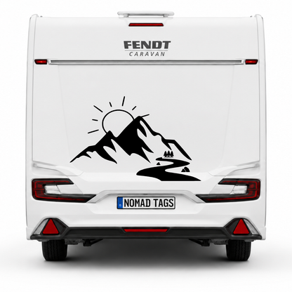 Berge mit Fluss Aufkleber für Wohnmobil, Camper & Offroad – Wetterfester Vanlife Sticker aus ORACAL® Folie