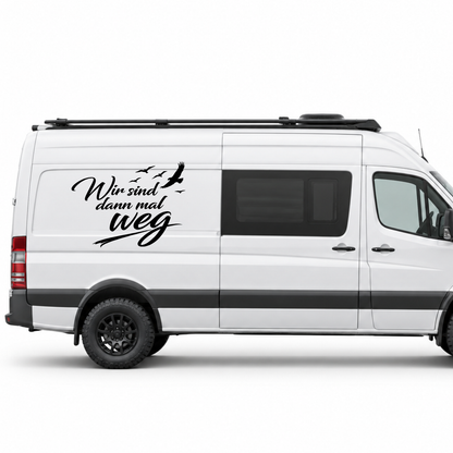 Wir sind dann mal weg – Camper Aufkleber mit Vögeln