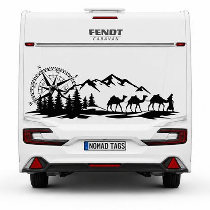 Karawane mit Bergen & Kompass Aufkleber für Wohnmobil, Camper & Offroad – Wetterfester Vanlife Sticker aus ORACAL® Folie