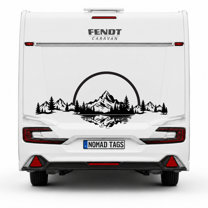 Camping Aufkleber Berge See Wald – Wohnmobil Aufkleber mit Spiegelung – Vanlife Sticker für Camper, Wohnwagen & Wohnmobil
