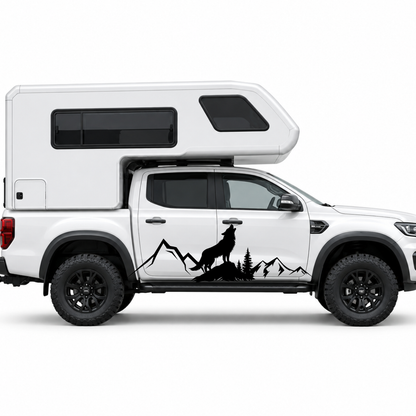 Wolf & Berge Aufkleber für Wohnmobil, Wohnwagen und Camper