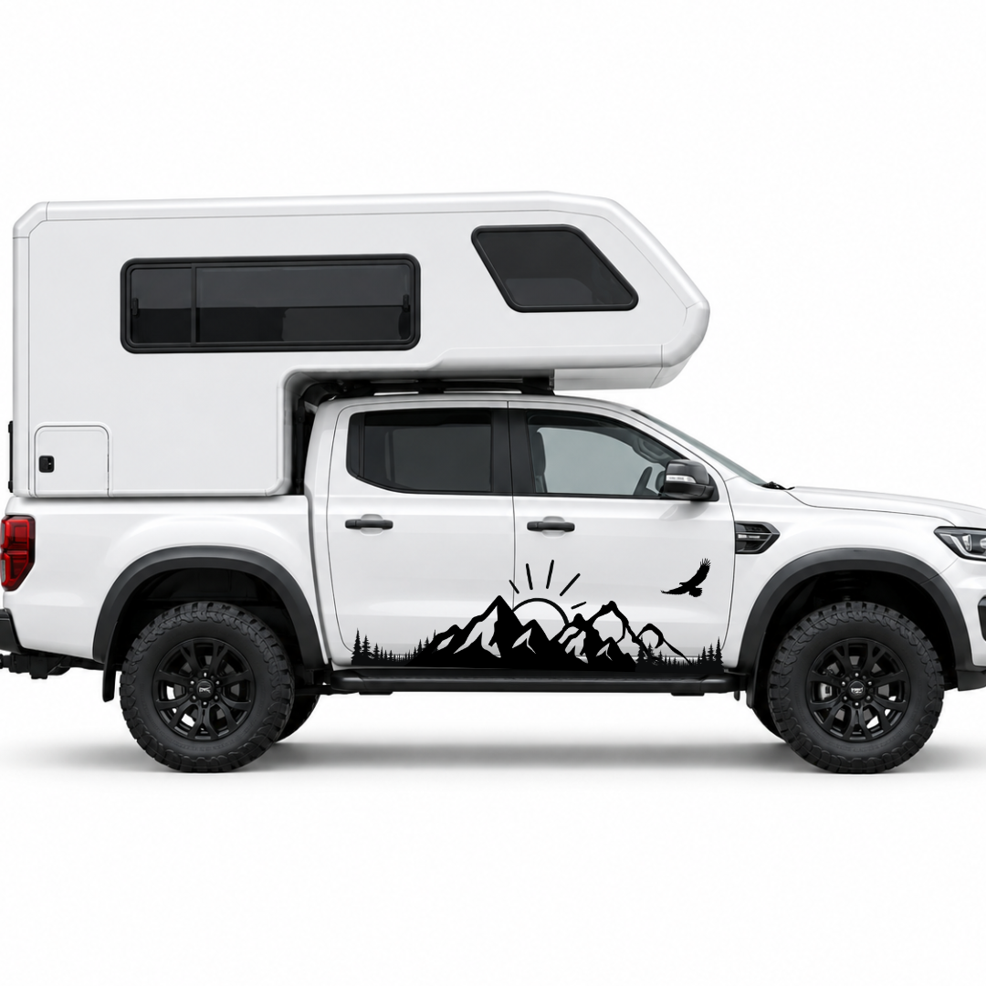 Berge, Wald & Adler Aufkleber für Wohnmobil, Wohnwagen und Camper
