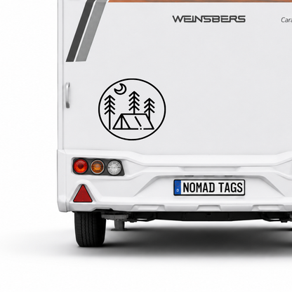 Camping Logo Aufkleber mit Zelt & Wald – Outdoor Sticker für Wohnmobil, Camper & Van aus ORACAL® Folie