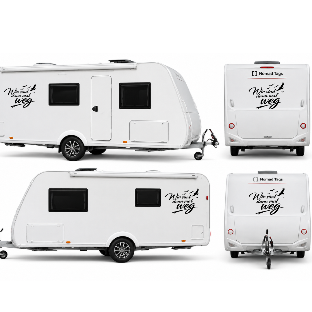 Wir sind dann mal weg – Camper Aufkleber mit Vögeln