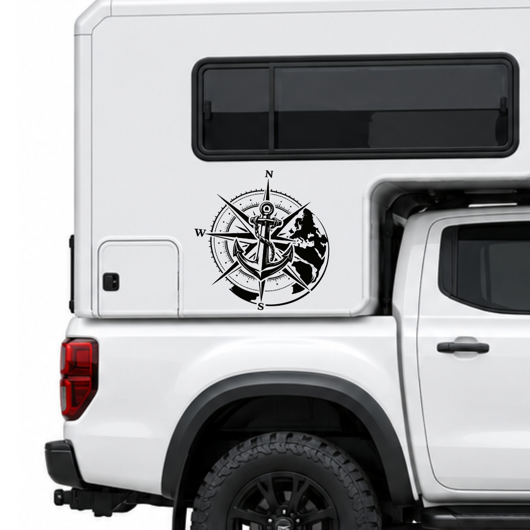 Kompass, Anker & Weltkugel – Camper Aufkleber