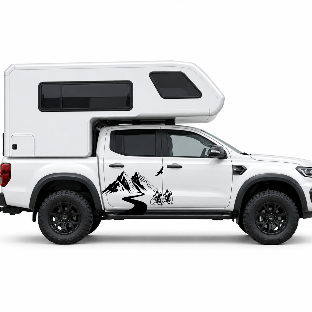Fahrrad & Berge Aufkleber für Wohnmobil und Camper | Radsport-Fahrzeugaufkleber