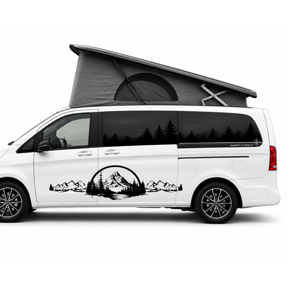 Camping Aufkleber Berge Wald See – Wohnmobil & Camper Van Sticker – Outdoor Natur Design für Wohnwagen, Bus & Kastenwagen