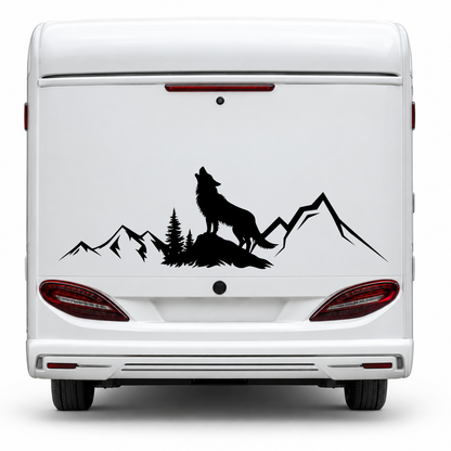 Wolf & Berge Aufkleber für Wohnmobil, Wohnwagen und Camper