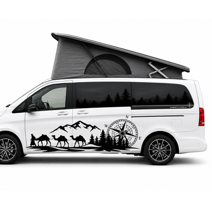 Karawane mit Bergen & Kompass Aufkleber für Wohnmobil, Camper & Offroad – Wetterfester Vanlife Sticker aus ORACAL® Folie