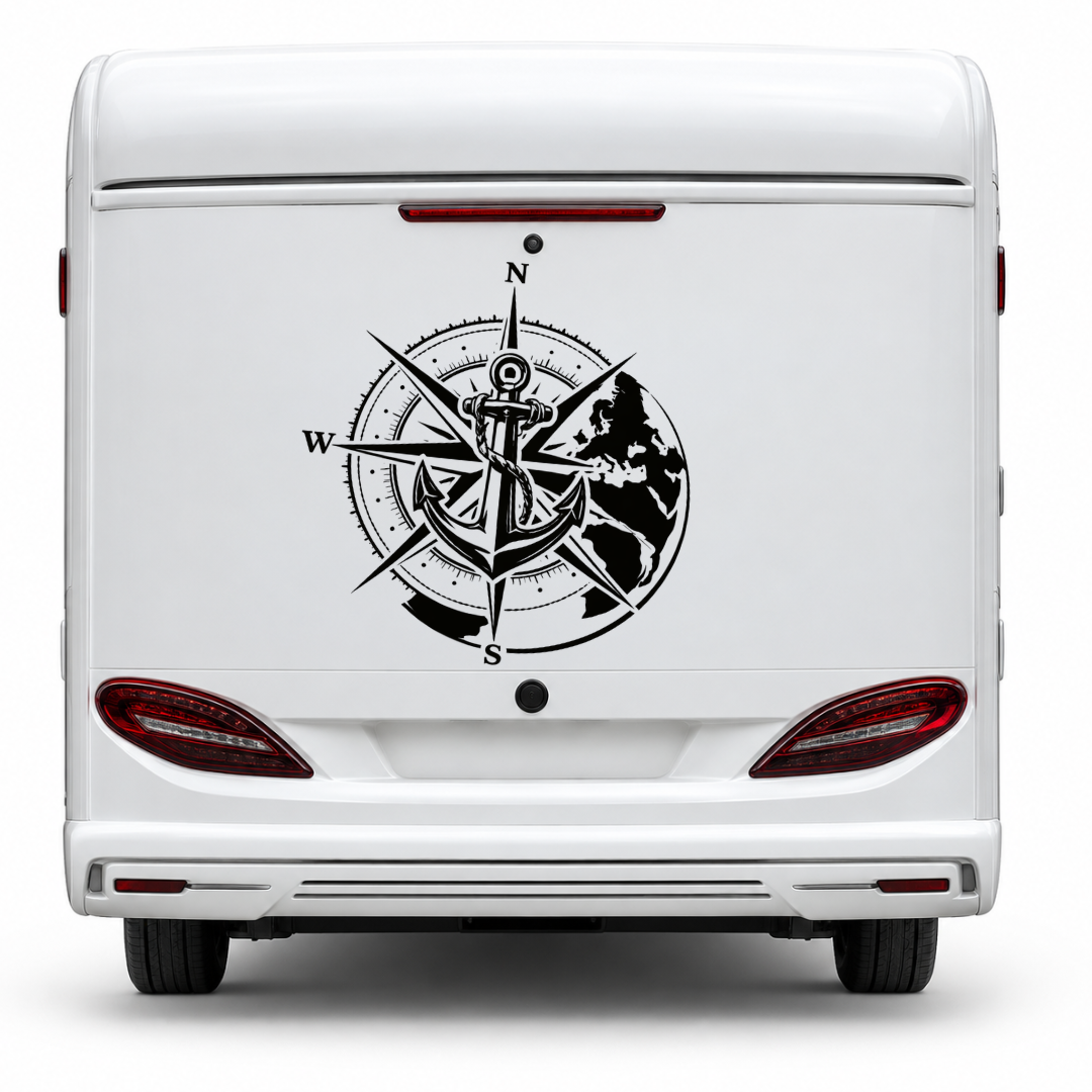 Kompass, Anker & Weltkugel – Camper Aufkleber
