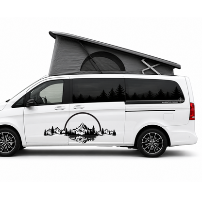 Camping Aufkleber Berge See Wald – Wohnmobil Aufkleber mit Spiegelung – Vanlife Sticker für Camper, Wohnwagen & Wohnmobil