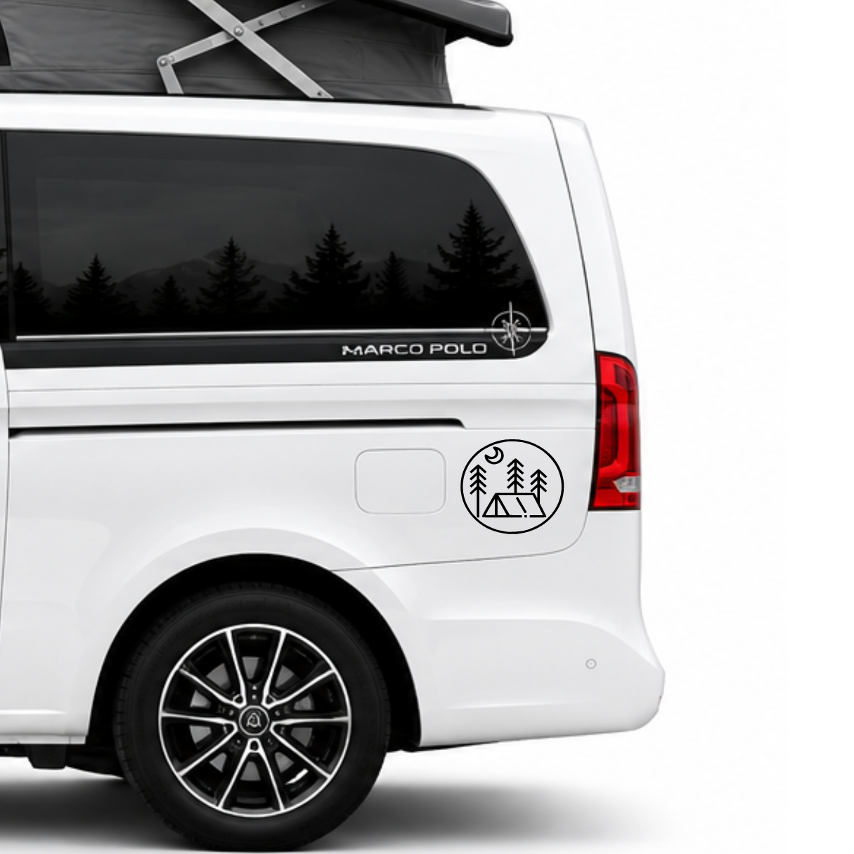 Camping Logo Aufkleber mit Zelt & Wald – Outdoor Sticker für Wohnmobil, Camper & Van aus ORACAL® Folie