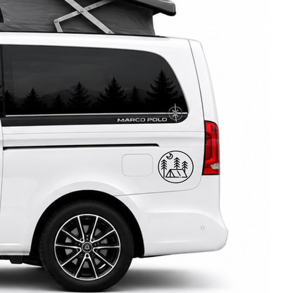 Camping Logo Aufkleber mit Zelt & Wald – Outdoor Sticker für Wohnmobil, Camper & Van aus ORACAL® Folie